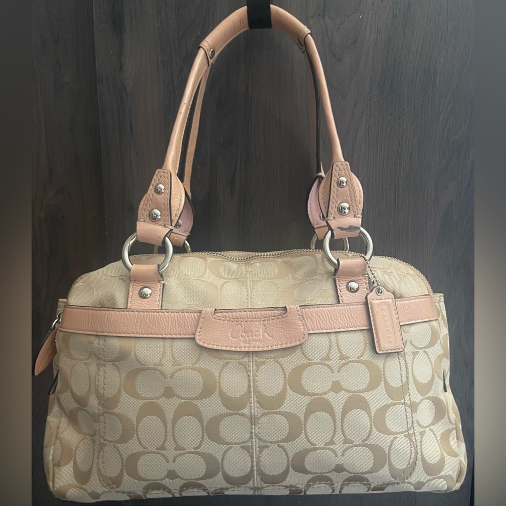 Coach Penelope Signature Satchel tan khaki light pink